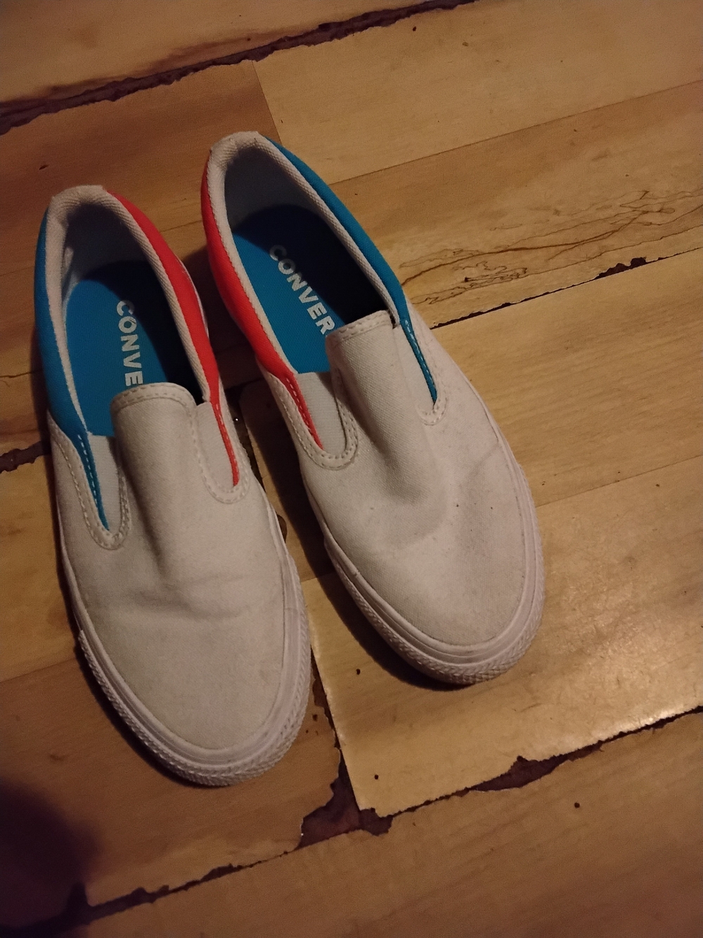 Converse Slip-On Canvas Sneakers - White, Blue & Red - Picture 3 of 6